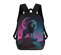 sinyumoney Mochila Infantil Impermeable 3D Lion King Under Neon Moon 17inch Mochila Escolar Linda Y Casual De Moda Para Niños Y Niñas