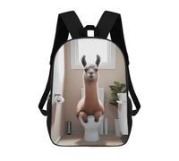 sinyumoney Mochila Infantil Impermeable 3D Llama on Toilet Bathroom Art 17inch Mochila Escolar Linda Y Casual De Moda Para Niños Y Niñas