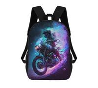 sinyumoney Mochila Infantil Impermeable 3D Motorcycle Rider in Neon Dreamscape 17inch Mochila Escolar Linda Y Casual De Moda Para Niños Y Niñas