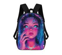 sinyumoney Mochila Infantil Impermeable 3D Neon Tears Digital Portrait of A Woman 17inch Mochila Escolar Linda Y Casual De Moda Para Niños Y Niñas