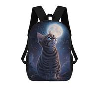 sinyumoney Mochila Infantil Impermeable 3D Night Sky Cat Moon -1 17inch Mochila Escolar Linda Y Casual De Moda Para Niños Y Niñas