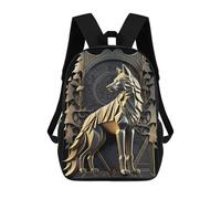 sinyumoney Mochila Infantil Impermeable 3D Noble Regalia Golden Wolf 17inch Mochila Escolar Linda Y Casual De Moda Para Niños Y Niñas