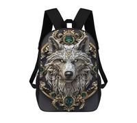 sinyumoney Mochila Infantil Impermeable 3D Ornate Wolf Head with Emeralds 17inch Mochila Escolar Linda Y Casual De Moda Para Niños Y Niñas