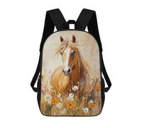 sinyumoney Mochila Infantil Impermeable 3D Painted Horse in Flowers Art Print 17inch Mochila Escolar Linda Y Casual De Moda Para Niños Y Niñas