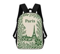 sinyumoney Mochila Infantil Impermeable 3D Paris Illustration with Floral Frame 17inch Mochila Escolar Linda Y Casual De Moda Para Niños Y Niñas