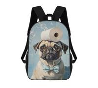 sinyumoney Mochila Infantil Impermeable 3D Pug with Toilet Paper Roll on Head-8 17inch Mochila Escolar Linda Y Casual De Moda Para Niños Y Niñas