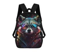 sinyumoney Mochila Infantil Impermeable 3D Raccoon with Aviator Glasses 17inch Mochila Escolar Linda Y Casual De Moda Para Niños Y Niñas