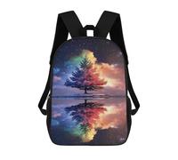 sinyumoney Mochila Infantil Impermeable 3D Rainbow Tree Reflection Night Sky 17inch Mochila Escolar Linda Y Casual De Moda Para Niños Y Niñas