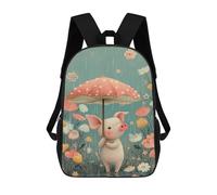 sinyumoney Mochila Infantil Impermeable 3D Rainy Day Piggy with Umbrella 17inch Mochila Escolar Linda Y Casual De Moda Para Niños Y Niñas