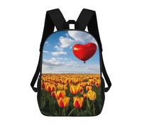 sinyumoney Mochila Infantil Impermeable 3D Romantic Heart Balloon Over Tulip Field -1 17inch Mochila Escolar Linda Y Casual De Moda Para Niños Y Niñas