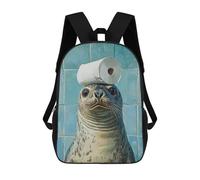 sinyumoney Mochila Infantil Impermeable 3D Seal with Toilet Paper Roll on Head 17inch Mochila Escolar Linda Y Casual De Moda Para Niños Y Niñas
