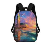 sinyumoney Mochila Infantil Impermeable 3D Sunset Mosque Reflections 17inch Mochila Escolar Linda Y Casual De Moda Para Niños Y Niñas
