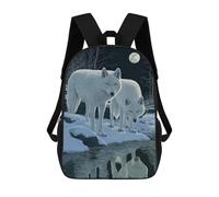 sinyumoney Mochila Infantil Impermeable 3D Two White Wolves Under Moonlight 17inch Mochila Escolar Linda Y Casual De Moda Para Niños Y Niñas