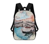 sinyumoney Mochila Infantil Impermeable 3D Venice in Watercolor 17inch Mochila Escolar Linda Y Casual De Moda Para Niños Y Niñas