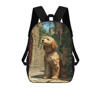 sinyumoney Mochila Infantil Impermeable 3D Vintage Street with Cute Dog 17inch Mochila Escolar Linda Y Casual De Moda Para Niños Y Niñas