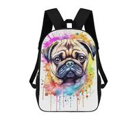 sinyumoney Mochila Infantil Impermeable 3D Watercolor Pug Puppy 17inch Mochila Escolar Linda Y Casual De Moda Para Niños Y Niñas