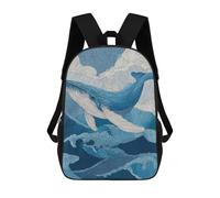 sinyumoney Mochila Infantil Impermeable 3D Whale Ocean Waves Art Print-7 17inch Mochila Escolar Linda Y Casual De Moda Para Niños Y Niñas