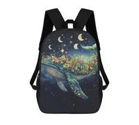 sinyumoney Mochila Infantil Impermeable 3D Whale with Flowers in Space-2 17inch Mochila Escolar Linda Y Casual De Moda Para Niños Y Niñas