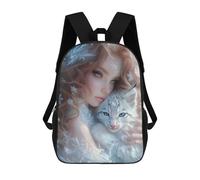 sinyumoney Mochila Infantil Impermeable 3D Winter Fantasy with Snowflake Cat 17inch Mochila Escolar Linda Y Casual De Moda Para Niños Y Niñas