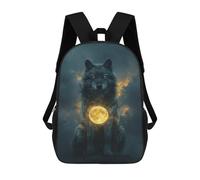 sinyumoney Mochila Infantil Impermeable 3D Wolf Moon Spirit Animal 17inch Mochila Escolar Linda Y Casual De Moda Para Niños Y Niñas