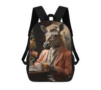 sinyumoney Mochila Infantil Impermeable 3D Zebra in Suit Drinking Juice 17inch Mochila Escolar Linda Y Casual De Moda Para Niños Y Niñas