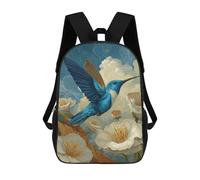 sinyumoney Mochila Infantil Impresa En 3D 17inch Blue Hummingbird with White Flowers Mochila Escolar Ligera De Viaje De Moda Para Niños Y Estudiantes