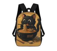 sinyumoney Mochila Infantil Impresa En 3D 17inch Cartoon Cat Eating Ramen with Mouse Mochila Escolar Ligera De Viaje De Moda Para Niños Y Estudiantes