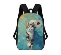 sinyumoney Mochila Infantil Impresa En 3D 17inch Cat with Toilet Paper Roll Mochila Escolar Ligera De Viaje De Moda Para Niños Y Estudiantes