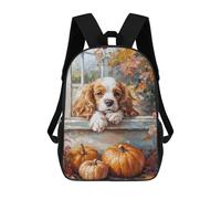 sinyumoney Mochila Infantil Impresa En 3D 17inch Cavalier King Charles with Pumpkins Painting Autumn Dog Portrait Mochila Escolar Ligera De Viaje De Moda Para Niños Y Estudiantes