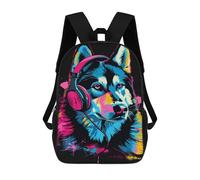 sinyumoney Mochila Infantil Impresa En 3D 17inch Colorful Husky Headphones Art Mochila Escolar Ligera De Viaje De Moda Para Niños Y Estudiantes