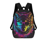 sinyumoney Mochila Infantil Impresa En 3D 17inch Colorful Wolf Headphones Art Print-5 Mochila Escolar Ligera De Viaje De Moda Para Niños Y Estudiantes