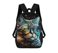 sinyumoney Mochila Infantil Impresa En 3D 17inch Cosmic Cat Glasses Art Print-12 Mochila Escolar Ligera De Viaje De Moda Para Niños Y Estudiantes