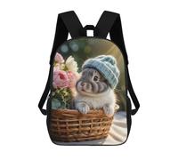 sinyumoney Mochila Infantil Impresa En 3D 17inch Cute Bunny in Basket with Flowers Mochila Escolar Ligera De Viaje De Moda Para Niños Y Estudiantes