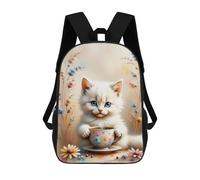 sinyumoney Mochila Infantil Impresa En 3D 17inch Cute Cat with Flower Cup Mochila Escolar Ligera De Viaje De Moda Para Niños Y Estudiantes
