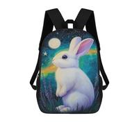 sinyumoney Mochila Infantil Impresa En 3D 17inch Enchanted Night Bunny Mochila Escolar Ligera De Viaje De Moda Para Niños Y Estudiantes