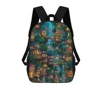 sinyumoney Mochila Infantil Impresa En 3D 17inch Fantasy Forest Village Mochila Escolar Ligera De Viaje De Moda Para Niños Y Estudiantes