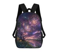 sinyumoney Mochila Infantil Impresa En 3D 17inch Fireworks Over The River Mochila Escolar Ligera De Viaje De Moda Para Niños Y Estudiantes