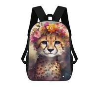 sinyumoney Mochila Infantil Impresa En 3D 17inch Floral Crown Cheetah Art Print Mochila Escolar Ligera De Viaje De Moda Para Niños Y Estudiantes