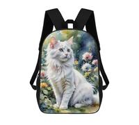 sinyumoney Mochila Infantil Impresa En 3D 17inch Fluffy White Cat Garden Mochila Escolar Ligera De Viaje De Moda Para Niños Y Estudiantes