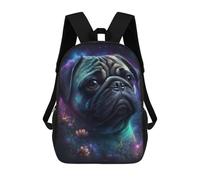 sinyumoney Mochila Infantil Impresa En 3D 17inch Galactic Pug with Flowers -2 Mochila Escolar Ligera De Viaje De Moda Para Niños Y Estudiantes