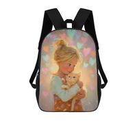sinyumoney Mochila Infantil Impresa En 3D 17inch Girl Holding Kitten with Hearts Mochila Escolar Ligera De Viaje De Moda Para Niños Y Estudiantes