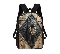 sinyumoney Mochila Infantil Impresa En 3D 17inch Golden Frame Wolf Art Deco Mochila Escolar Ligera De Viaje De Moda Para Niños Y Estudiantes