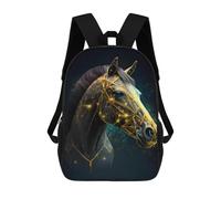 sinyumoney Mochila Infantil Impresa En 3D 17inch Golden Horse Head Art Print Mochila Escolar Ligera De Viaje De Moda Para Niños Y Estudiantes
