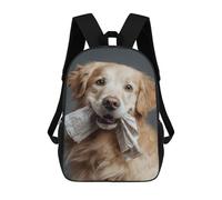 sinyumoney Mochila Infantil Impresa En 3D 17inch Golden Retriever with Newspaper Bow Tie Mochila Escolar Ligera De Viaje De Moda Para Niños Y Estudiantes
