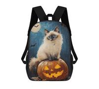sinyumoney Mochila Infantil Impresa En 3D 17inch Halloween Cat with Jack-o'-Lantern-2 Mochila Escolar Ligera De Viaje De Moda Para Niños Y Estudiantes