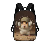 sinyumoney Mochila Infantil Impresa En 3D 17inch Hamster with Headphones Mochila Escolar Ligera De Viaje De Moda Para Niños Y Estudiantes