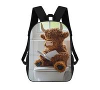 sinyumoney Mochila Infantil Impresa En 3D 17inch Highland Cow Plush Reading on Toilet Mochila Escolar Ligera De Viaje De Moda Para Niños Y Estudiantes