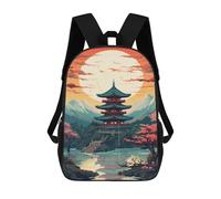 sinyumoney Mochila Infantil Impresa En 3D 17inch Japanese Pagoda Sunset Landscape-3 Mochila Escolar Ligera De Viaje De Moda Para Niños Y Estudiantes