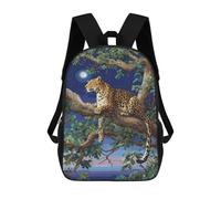sinyumoney Mochila Infantil Impresa En 3D 17inch Leopard in Moonlit Tree Mochila Escolar Ligera De Viaje De Moda Para Niños Y Estudiantes
