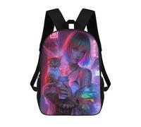 sinyumoney Mochila Infantil Impresa En 3D 17inch Neon Cat Girl Mochila Escolar Ligera De Viaje De Moda Para Niños Y Estudiantes